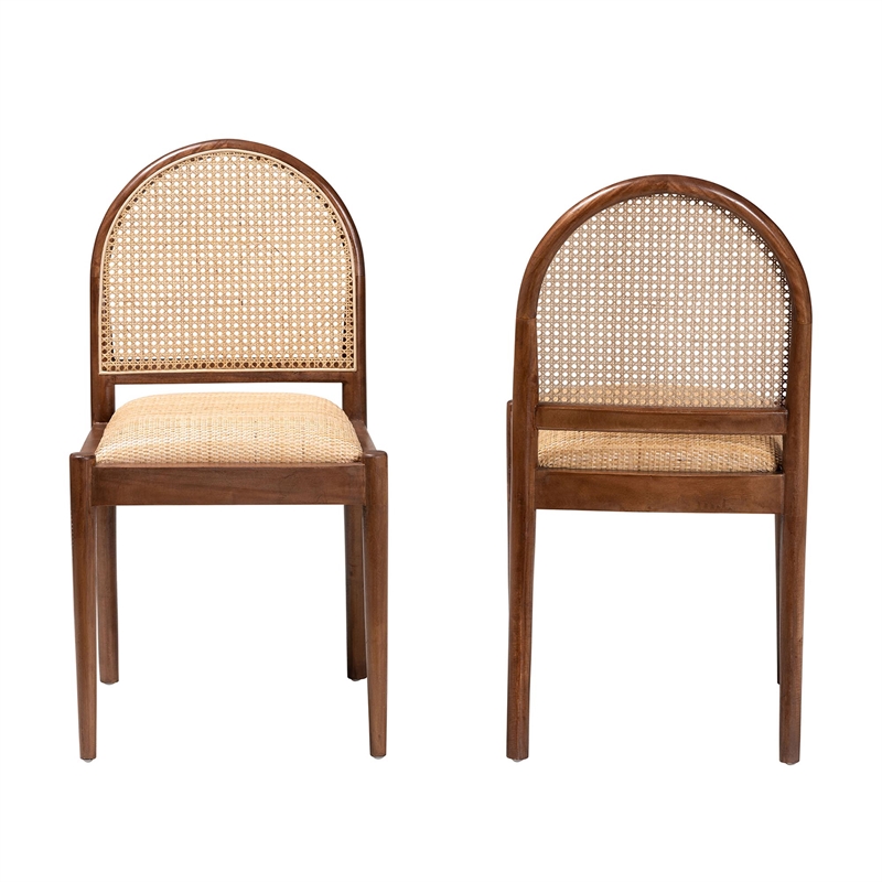 Bowery Hill Natural Rattan and Acacia Wood 2-Piece Dining Chair Set