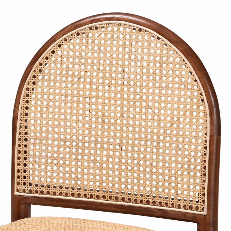 Bowery Hill Natural Rattan and Acacia Wood 2-Piece Dining Chair Set
