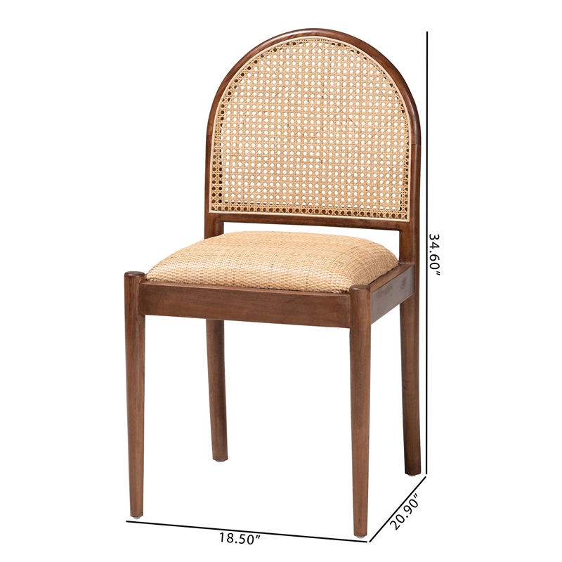 Bowery Hill Natural Rattan and Acacia Wood 2-Piece Dining Chair Set