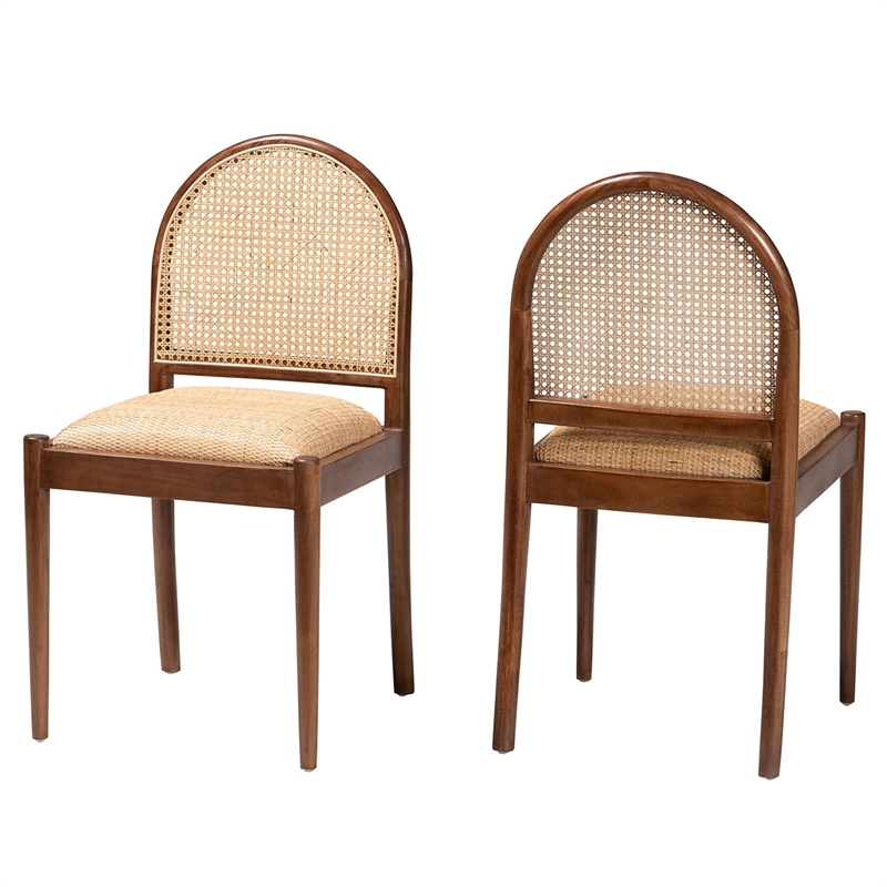 Bowery Hill Natural Rattan and Acacia Wood 2-Piece Dining Chair Set