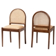 Bowery Hill Natural Rattan and Acacia Wood 2-Piece Dining Chair Set