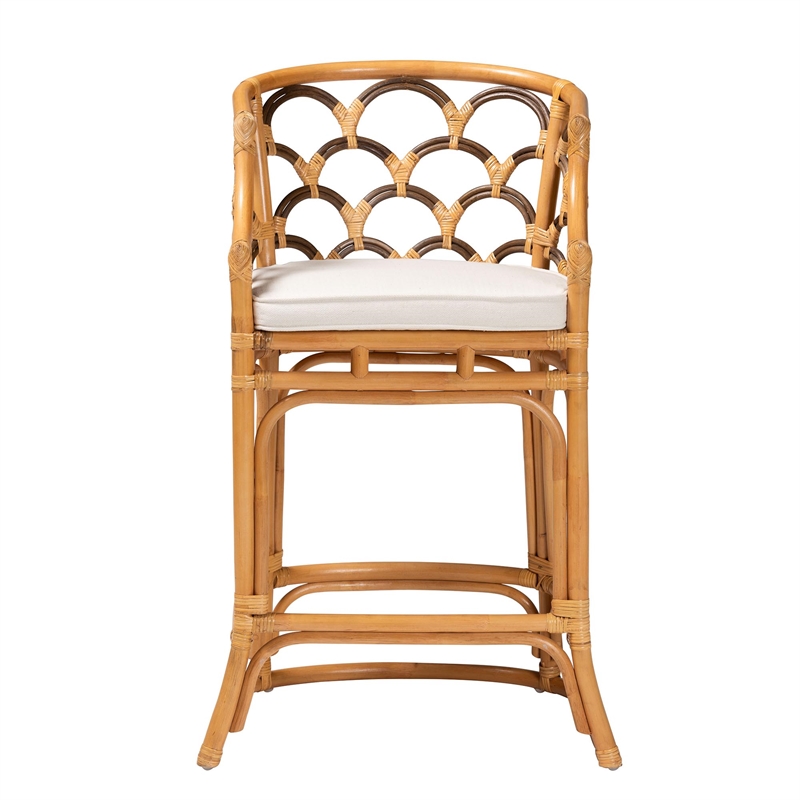 Bowery Hill Natural Rattan Light Honey and Dark Brown Bar Stool Rectangular Convenient Footrest 21.3
