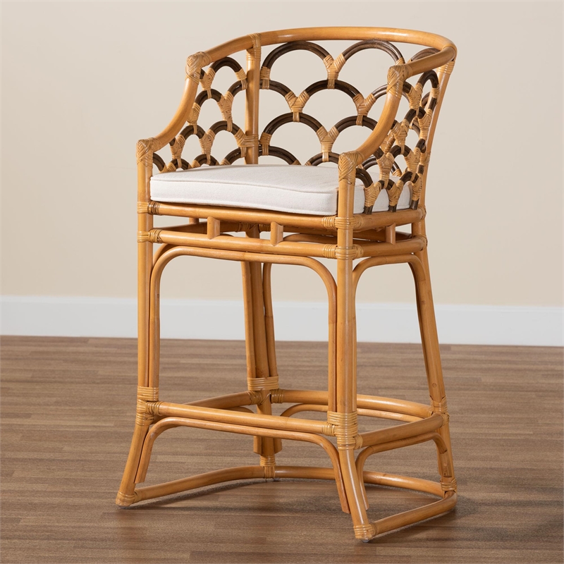 Bowery Hill Natural Rattan Light Honey and Dark Brown Bar Stool Rectangular Convenient Footrest 21.3