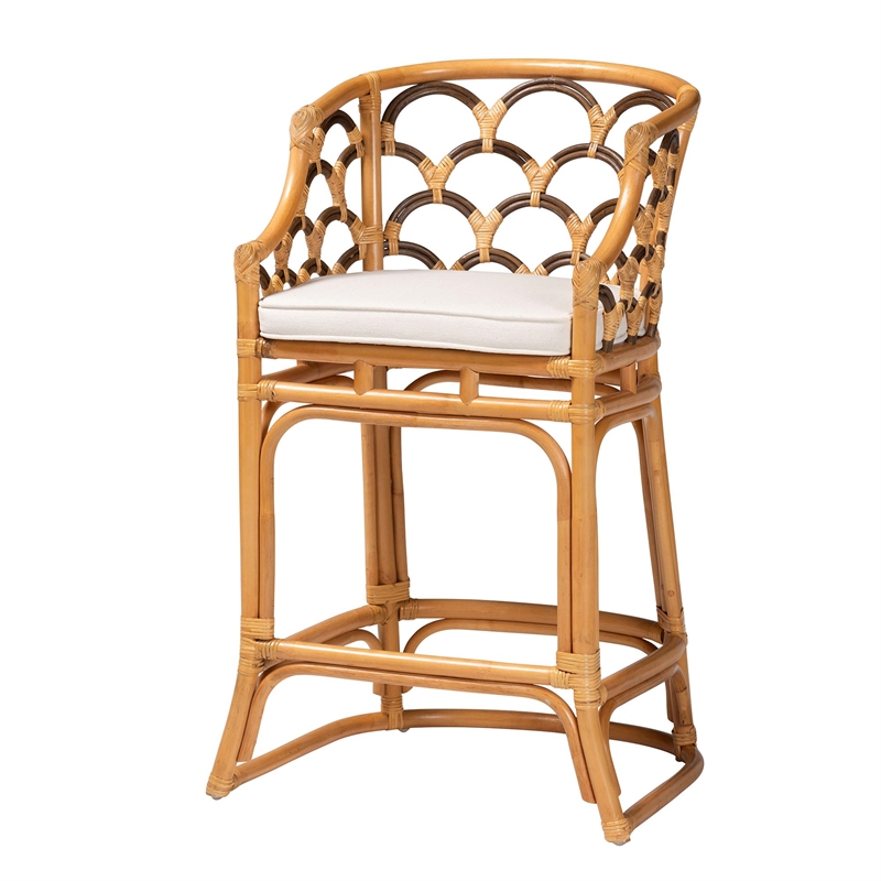 Bowery Hill Natural Rattan Light Honey and Dark Brown Bar Stool Rectangular Convenient Footrest 21.3