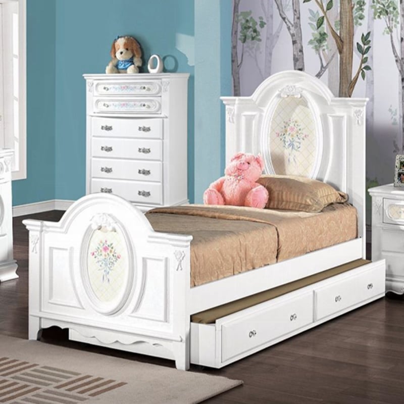 Bowery Hill Contemporary Wooden Full Bed with 2 Drawers in White
