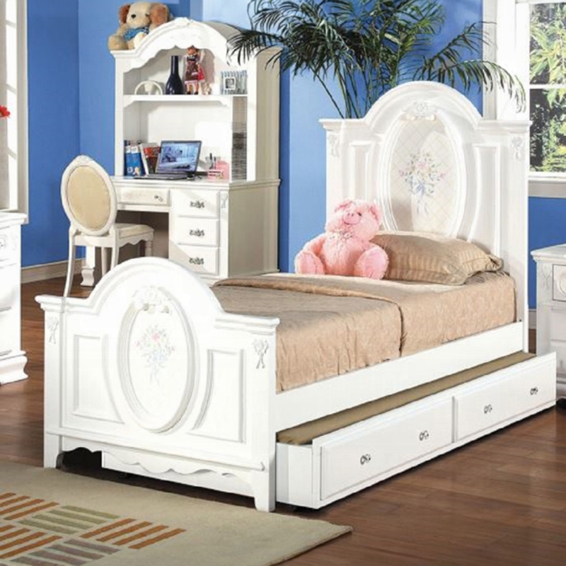 Bowery Hill Contemporary Wooden Full Bed with 2 Drawers in White
