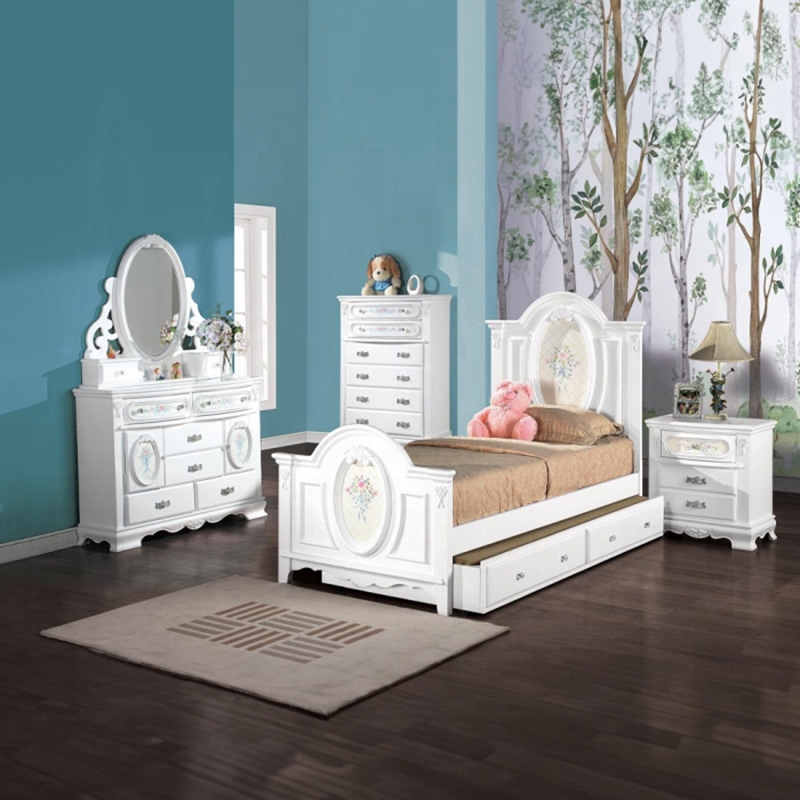 Bowery Hill Contemporary Wooden Full Bed with 2 Drawers in White