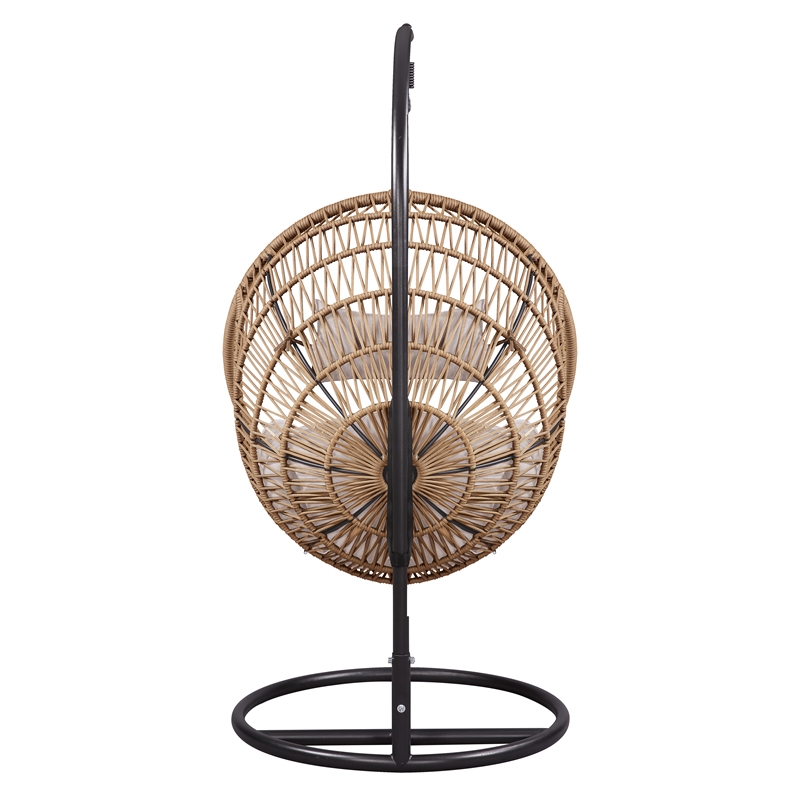 Bowery Hill Outdoor Patio Hanging Chair/Stand in Beige Fabric and Rope