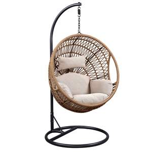 Bowery Hill Outdoor Patio Hanging Chair/Stand in Beige Fabric and Rope