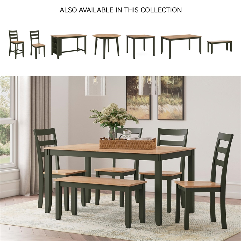Bowery Hill Modern Natural & Green Dining Table Set - Set of 6