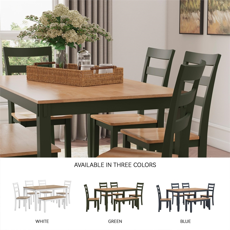 Bowery Hill Modern Natural & Green Dining Table Set - Set of 6