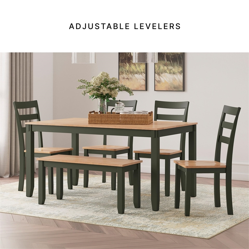 Bowery Hill Modern Natural & Green Dining Table Set - Set of 6