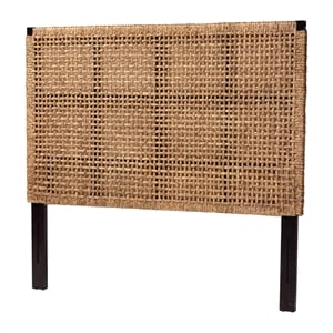 Bowery Hill Seagrass and Dark Brown Mahogany Wood Queen Size Headboard