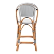 Bowery Hill Two-Tone Navy and White Weaving and Natural Rattan Bar Stool