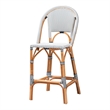 Bowery Hill Two-Tone Navy and White Weaving and Natural Rattan Bar Stool