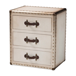 Bowery Hill Contemporary Vintage White Canvas 3-Drawer End Table
