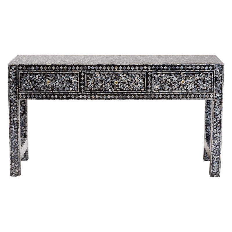 Bowery Hill Black and White Capiz Shell 3-Drawer Console Table