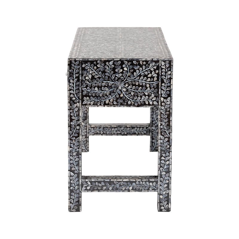 Bowery Hill Black and White Capiz Shell 3-Drawer Console Table
