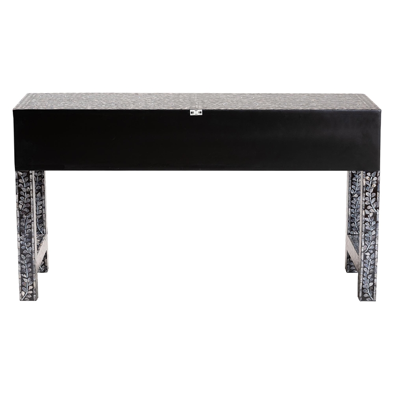 Bowery Hill Black and White Capiz Shell 3-Drawer Console Table