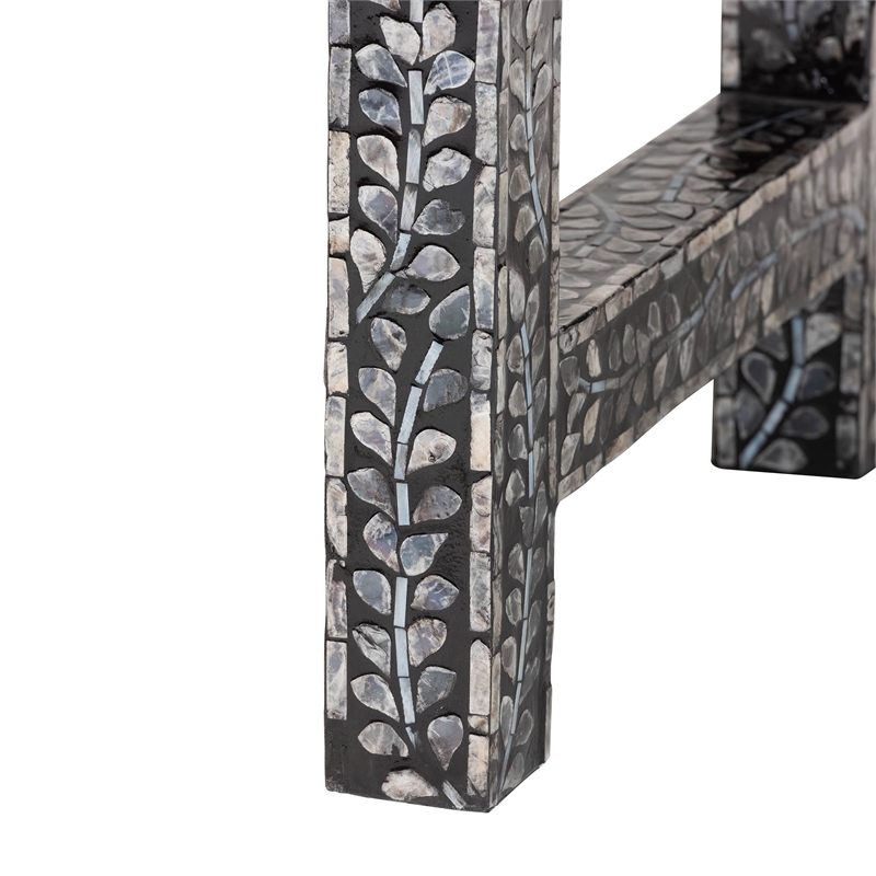 Bowery Hill Black and White Capiz Shell 3-Drawer Console Table