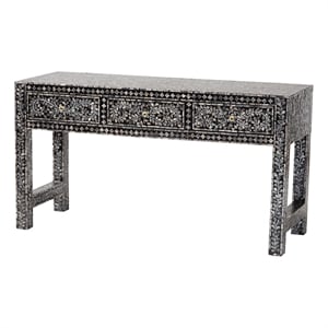 Bowery Hill Black and White Capiz Shell 3-Drawer Console Table