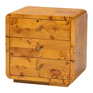 Bowery Hill Modern Natural Real Burl Wood 3-Drawer Nightstand