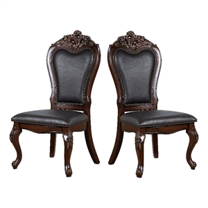 Bowery Hill Faux Leather Dark Cherry Side Chairs Rectangular Intricate Carved Details 23&quotW x 26&quotD x 46&quotH Unassembled