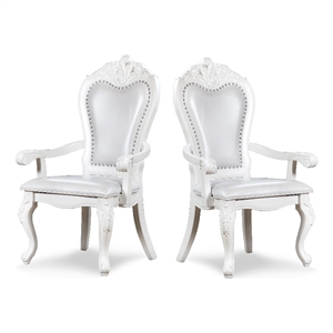 Bowery Hill Modern Faux Leather Arm Chairs in White (Set of 2)