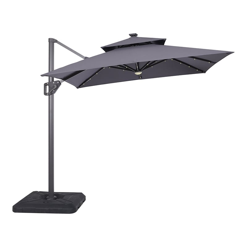 Bowery Hill Modern Aluminum LED 8' Gray Double Top Square Umbrella