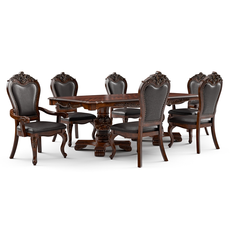 Bowery Hill Solid Wood 7-Piece Expandable Dining Set in Cherry