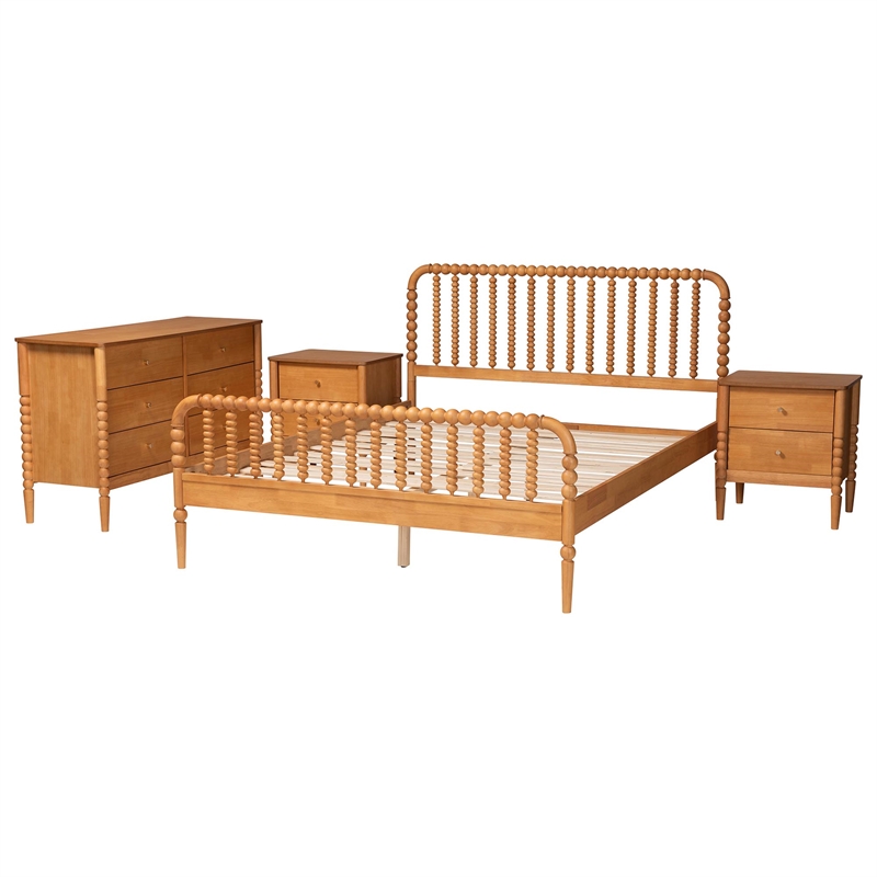 Bowery Hill Modern Oak Brown Queen Size 4-Piece Bobbin Bedroom Set