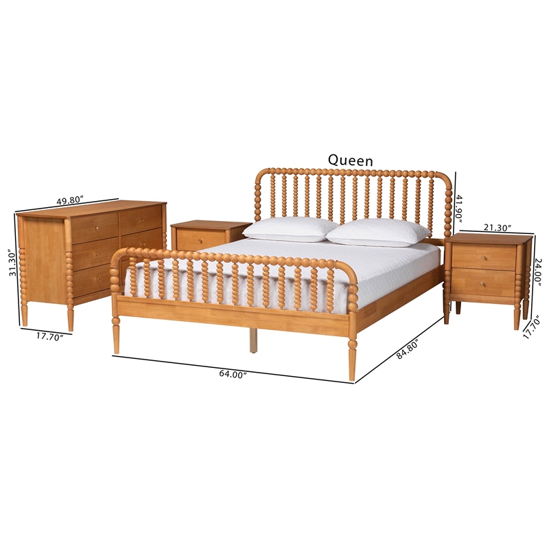 Bowery Hill Modern Oak Brown Queen Size 4-Piece Bobbin Bedroom Set