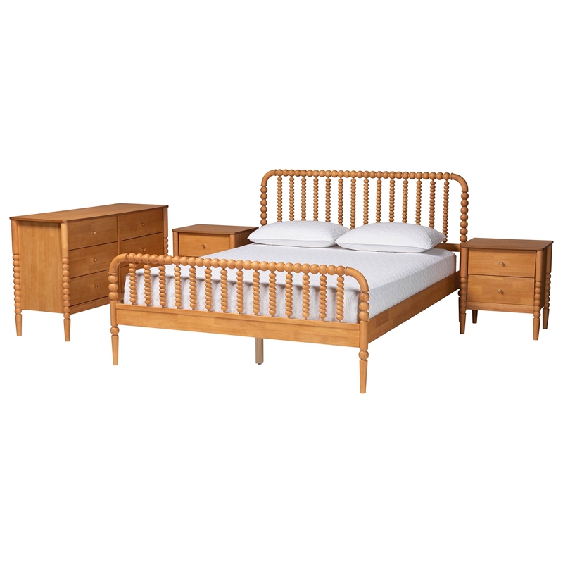 Bowery Hill Modern Oak Brown Queen Size 4-Piece Bobbin Bedroom Set