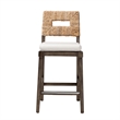 Bowery Hill Dark Brown Mahogany Wood and Natural Rattan Counter Stool