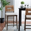 Bowery Hill Dark Brown Mahogany Wood and Natural Rattan Counter Stool