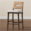 Bowery Hill Dark Brown Mahogany Wood and Natural Rattan Counter Stool