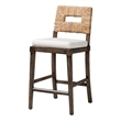 Bowery Hill Dark Brown Mahogany Wood and Natural Rattan Counter Stool
