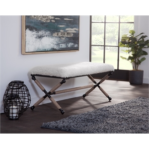 Bowery Hill 48 Inch Ivory Chunky Boucle Fabric Upholstered Accent Bench