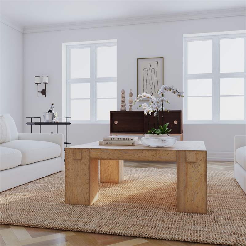 Bowery Hill Contemporary Square Cocktail Table in Brown Wood
