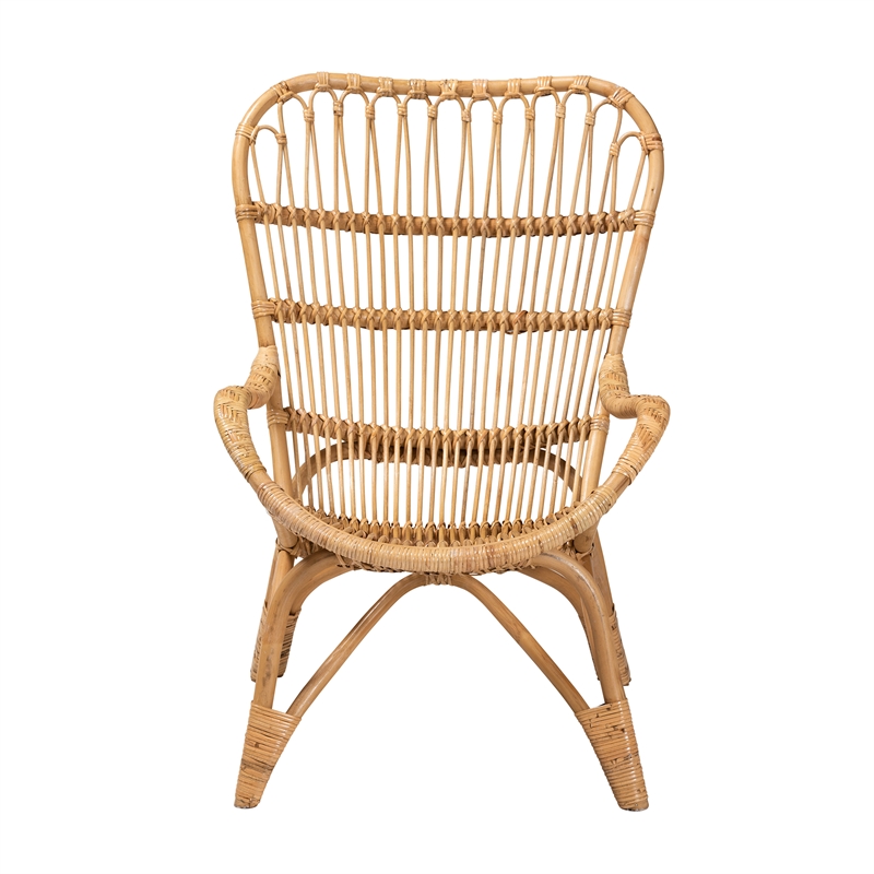 Bowery Hill Contemporary Bohemian Natural Brown Rattan Armchair