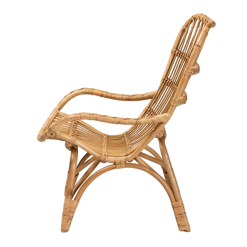 Bowery Hill Contemporary Bohemian Natural Brown Rattan Armchair