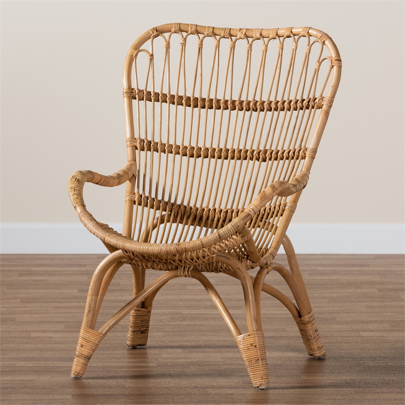 Bowery Hill Contemporary Bohemian Natural Brown Rattan Armchair