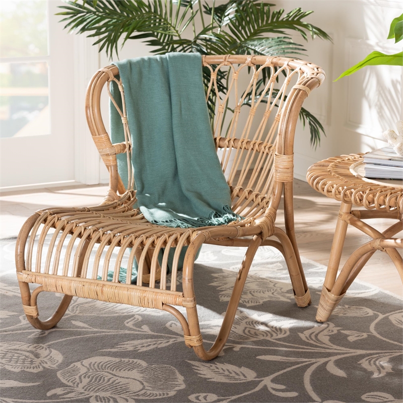 Bowery Hill Modern Bohemian Natural Brown Rattan Accent Chair