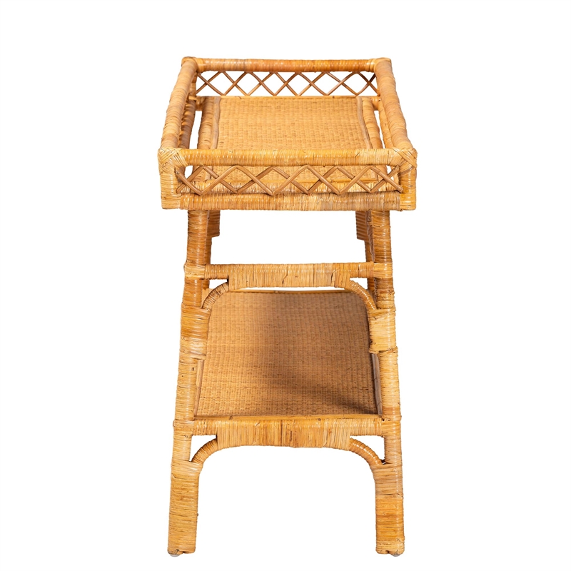 Bowery Hill Modern Bohemian Natural Rattan 2-Tier Console Table