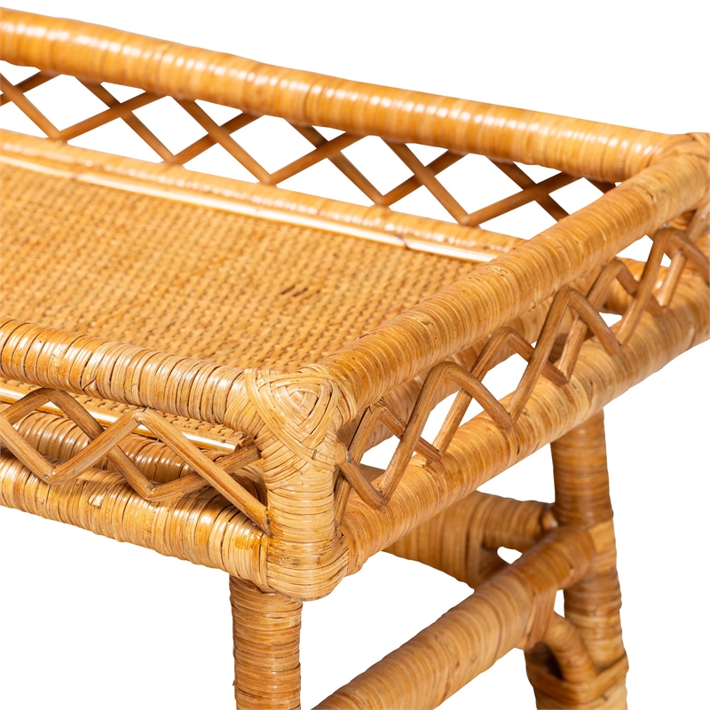 Bowery Hill Modern Bohemian Natural Rattan 2-Tier Console Table