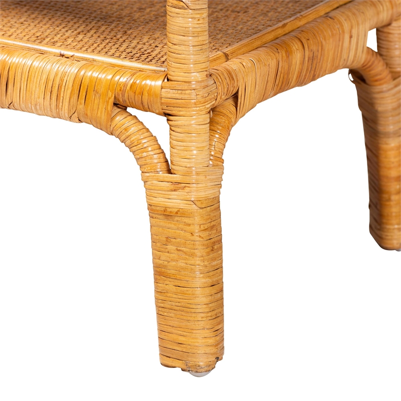 Bowery Hill Modern Bohemian Natural Rattan 2-Tier Console Table