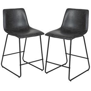 Bowery Hill 24&quot Leather Upholstered Counter Stool in Gray (Set of 2)