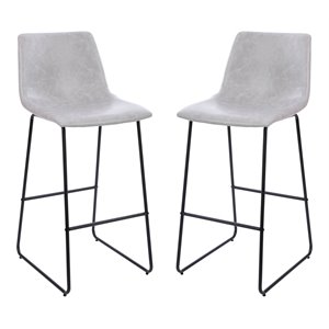 Bowery Hill 30&quot LeatherSoft Kitchen Bar Height Stool in Gray (Set of 2)