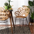 Bowery Hill Natural Brown Rattan and Black Metal Counter Stool