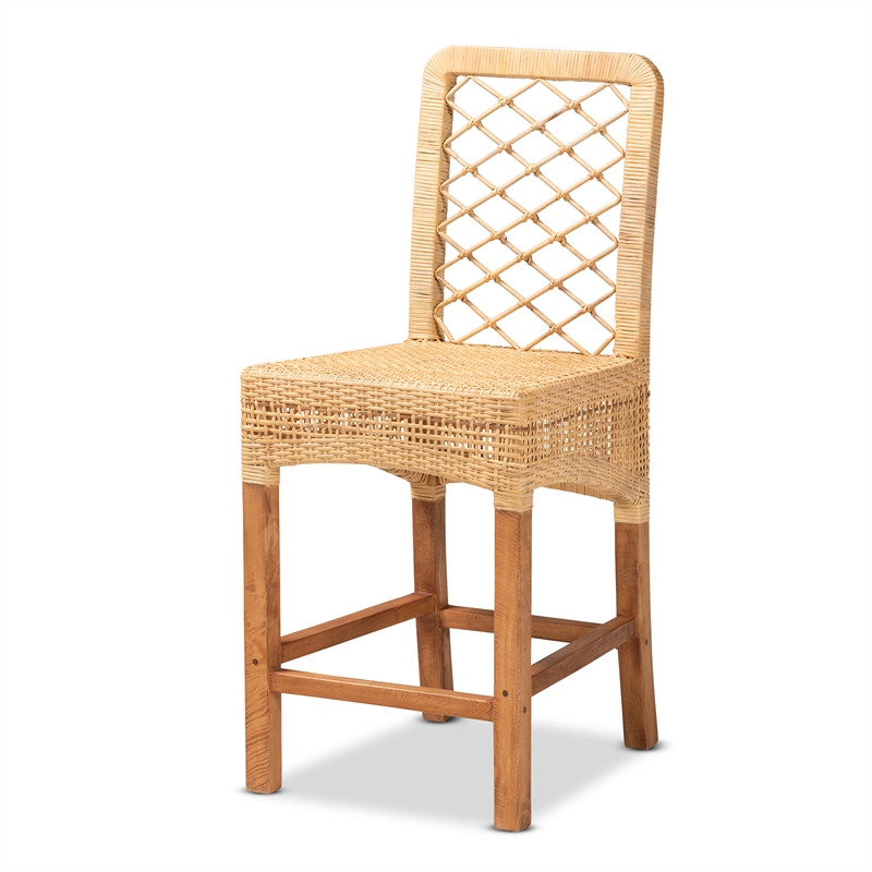 Bowery Hill Brown Rattan and Walnut Brown Finished Wood Counter Stool